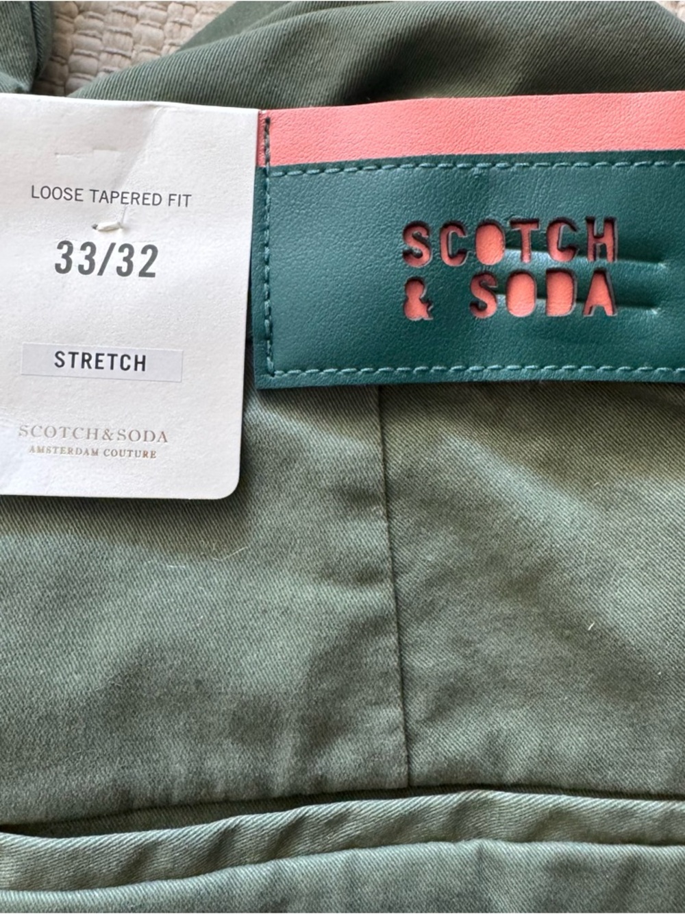 Scotch & Soda Olive Green Side Stripe Pants 33x32 Tailored Chino Trouser - Picture 3 of 9